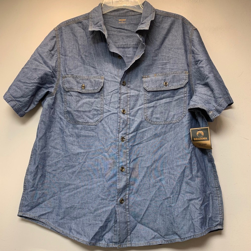Brahma Work Shirt Mens XL Blue NWT Relaxed Fit Short Sleeve Denim Look Utility